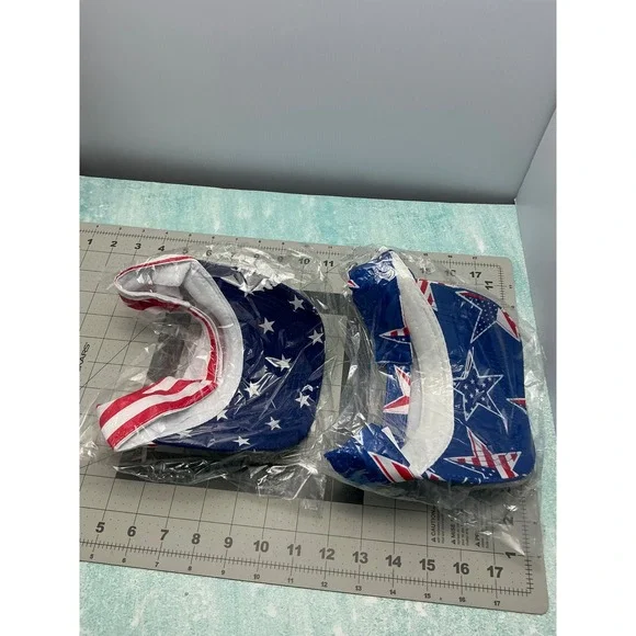 Patriotic American Flag Stars Striped Sun Visor Caps 2 Pack - Picture 2 of 3